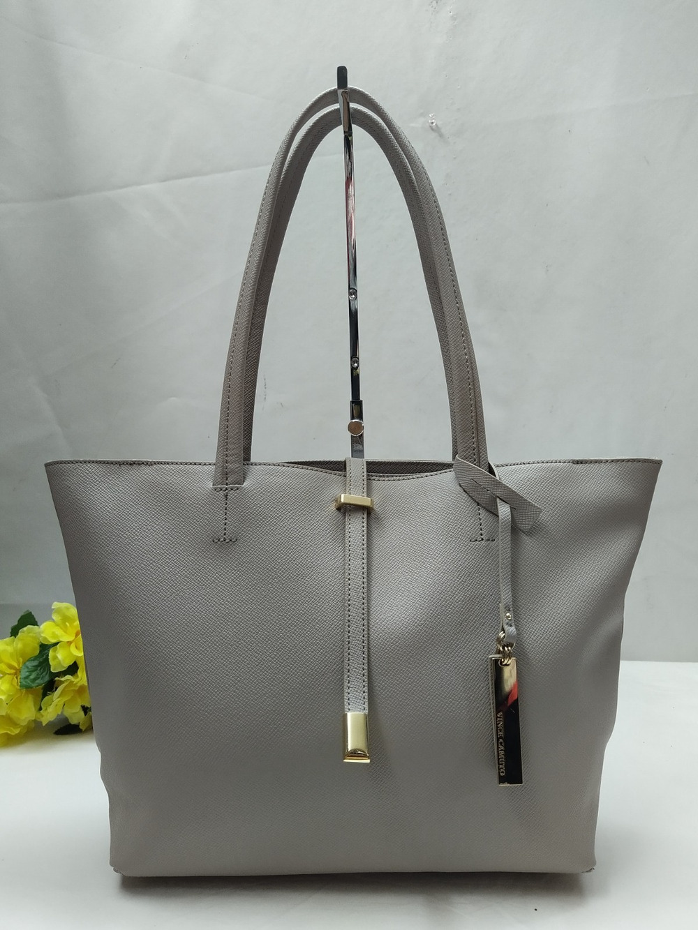Vince Camuto Gray Leather Double Handles Tote Bag